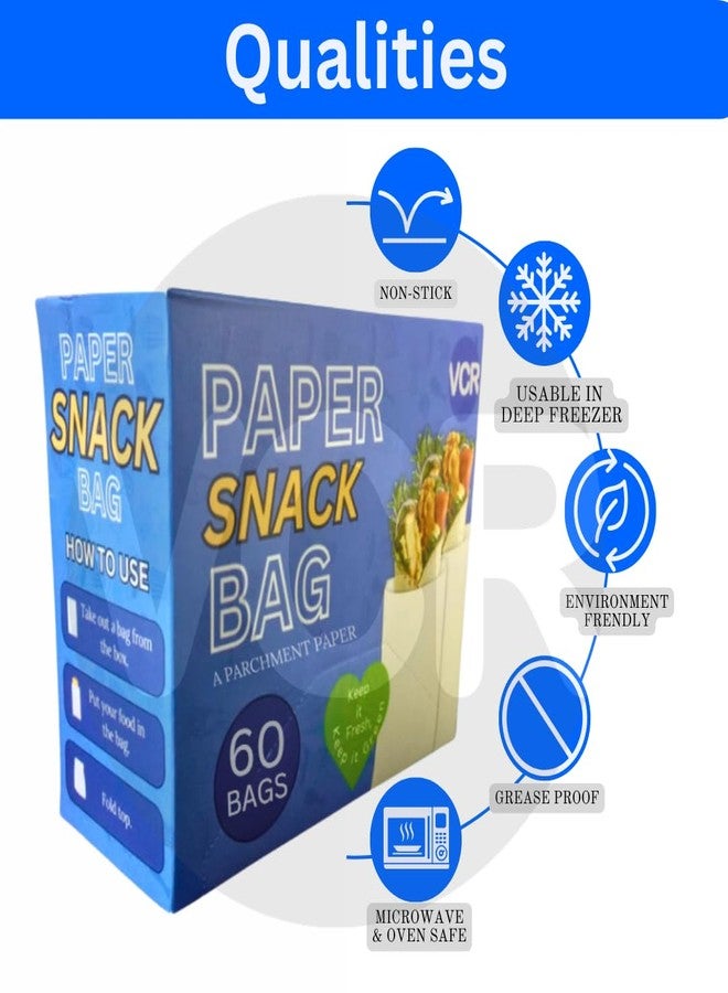 VCR Multi-Purpose Paper Snack Bags 60 Pack - 8x5.5 Inch White Paper Bags for Food Storage, Take Away, Parcel and Packaging - Image 3